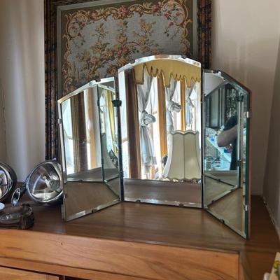 Art deco tri-fold mirror