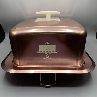 Mid Century Square Pink Aluminum Cake Carrier