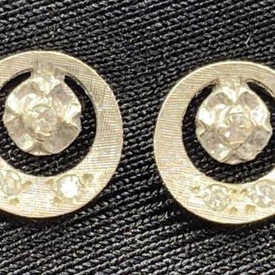 Pair 14kt Gold Pierced Earrings w/ Small Diamonds