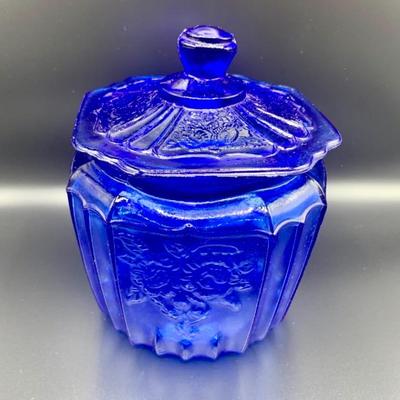 Vintage Cobalt Blue Pressed Glass Canister