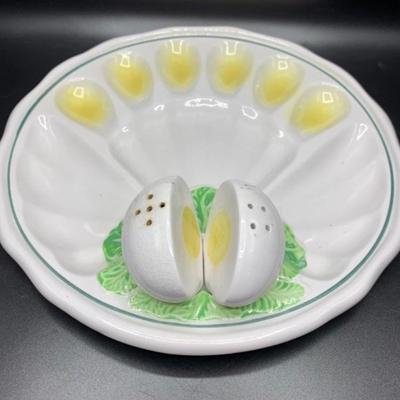 1950s Deviled Egg Platter w/ Salt & Pepper Shakers