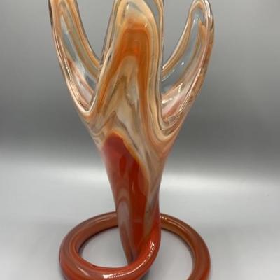 Murano-Style White & Orange Hand Blown Vase