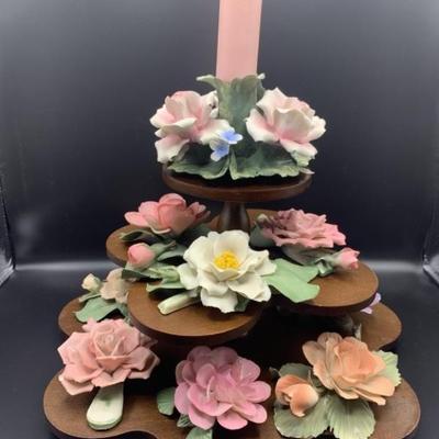 10- Capodimonte Porcelain Roses from Italy on Stand