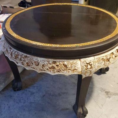 LKF801 - Exquisite Antique Carved Chinese Coffee/Tea Table w/Four Stools - PICKUP on HAWAII ISLAND