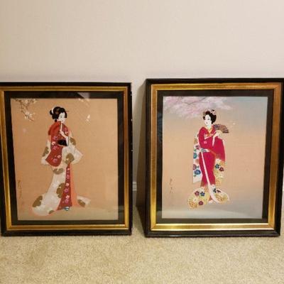 Silk Japanese Geishas paintings