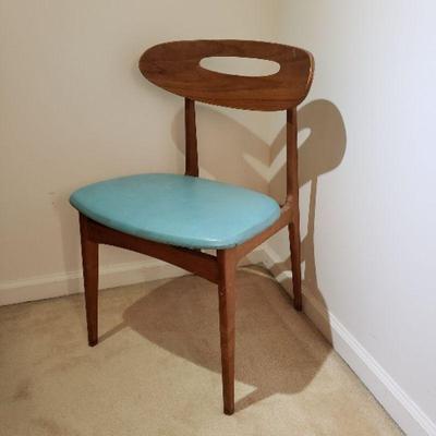 Wooden accent chair (turquoise seat, cutout back)