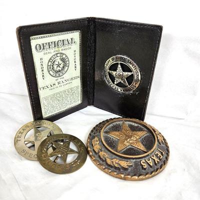 Vintage Authentic Official Texas Rangers Honorary Badges and Desk Paper Weight - Police History