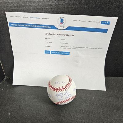 Beckett Certified COA ~ MLB Signed Baseball by Shane Bieber (Cleveland) 10/29/2020 