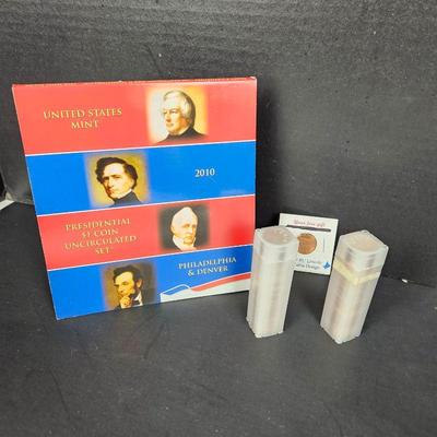 COINS! US Mint 2010 Presidential $1 Uncirculated Set P & D Plus Two Rolls of 1964 Proof Pennies