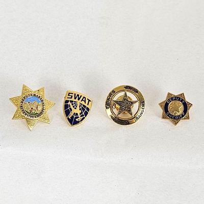 Set of Four Authentic Vintage Police Lapel Pins - Deputy Marshall Riverside/ SWAT / Texas Rangers