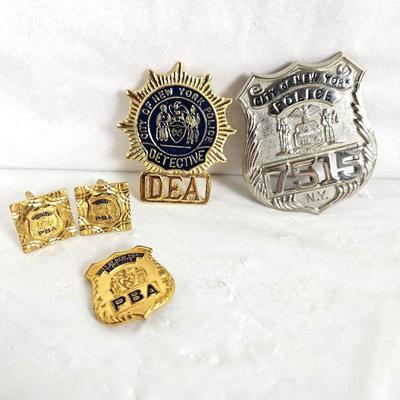Vintage Authentic New York City Police Badges - DEA Badge and PBA Pin & Cufflinks