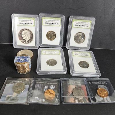 Large Lot of Assorted Coins - Roll of Uncirculated Presidential Dollars Harrison 2009 / 1960s - 1980s Coins