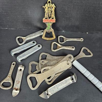 Lot of Sixteen Vintage Advertising Bottle Openers Mid Century Assorted Company Names