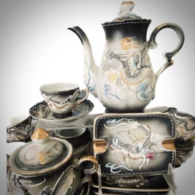 Lot # S-26 - Stunning Moriage Japanese Dragonware Tea Set by Ucagco and Wales Japan