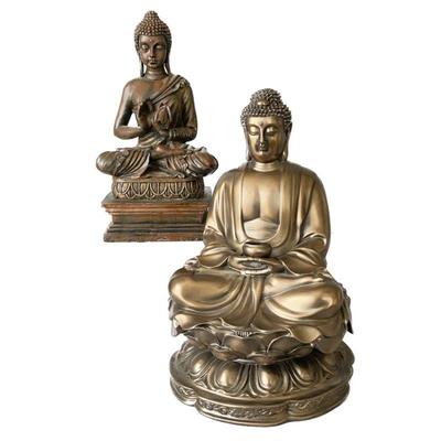 Two Feng Shui Meditation Buddha Statues in Bronze Finish
