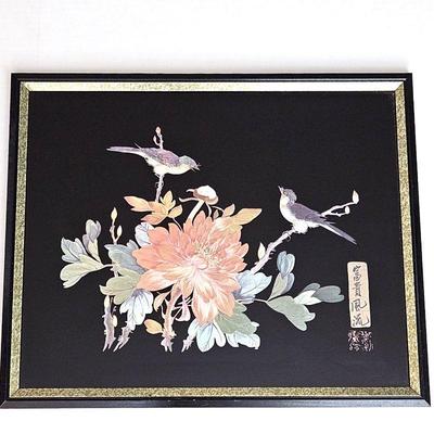 Kafka Industries Framed Foil Gold Etching Wall Art Asian Floral with Birds 22