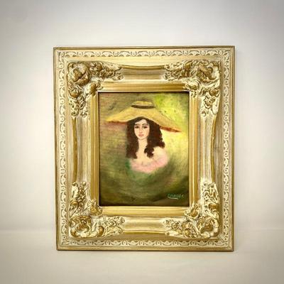 Lot #T 78 -Beautiful Antique Gold Gilt Double Frame w/ Hand Painted Portrait of a Young Victorian Lady 