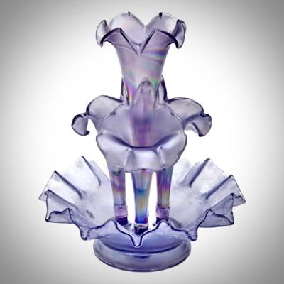Lot # S-3 - Fenton Iridescent Lilac Purple Stretch Glass Epergne Vase