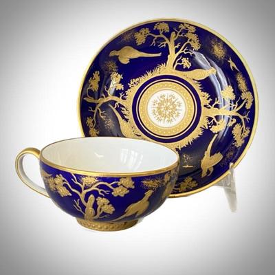 Lot # S-23 - Royal Crown Derby Navy Blue and Gold Aves Cup and Saucer