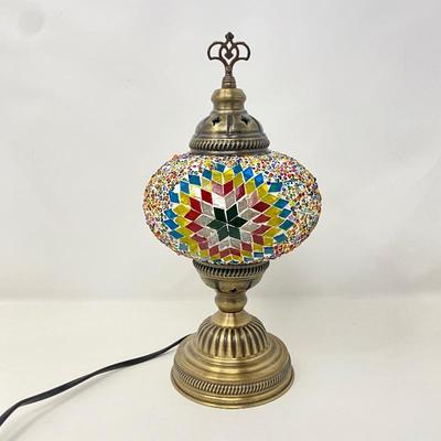 Lot # 83 -Moroccan Style Table Lamp w/ Handmade Mosaic Globe in Bright Primary Colors