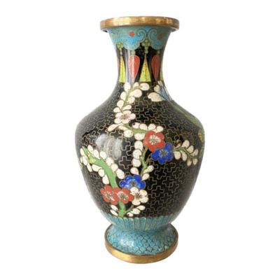 Lot # S-18 -Antique Japanese Bronze Cloisonne Black Enamel Vase- 5.5