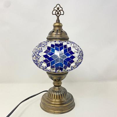Lot # 84 - Moroccan Style Table Lamp w/ Handmade Mosaic Globe in Hues of Blue 
