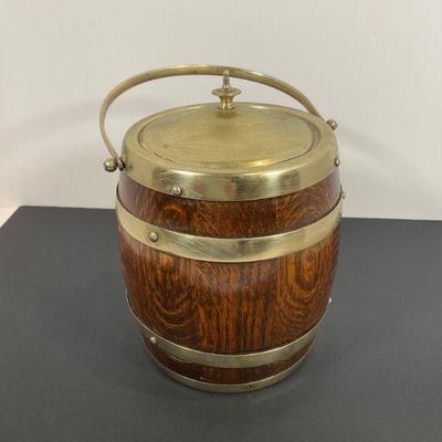 Mid 19th C Oak & Brass Biscuit Jar