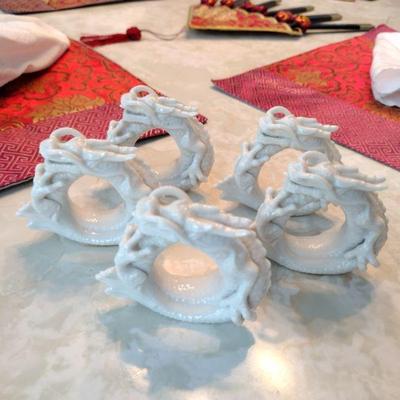 Vintage Fitz & Floyd Porcelain Dragon Napkin Rings