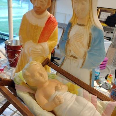 Vintage Poloron Joseph, Mary & Baby Jesus Blow Molds
