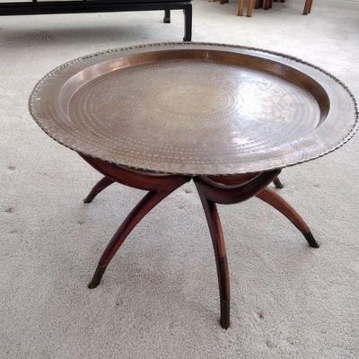 MCM Brass Tray on Wood Spider Legs Coffee Table