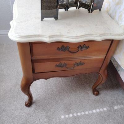 Bassett French Provincial Marble Top Side Table