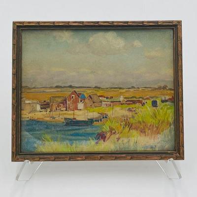Frank Convers Mathewson (1862-1941, Rhode Island) Watercolor on Board â€œGalilee Pt. Judithâ€ 