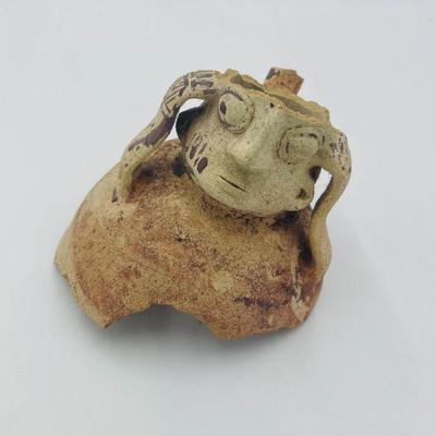 Geometric-Painted Broken Vessel Top with Face