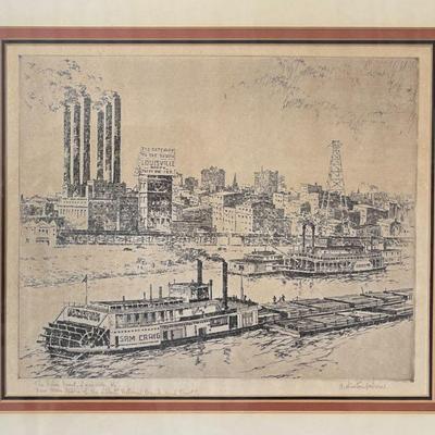 Charles Winston Haberer (1905-1958, Kentucky) Rare Etching of Louisville Riverfront