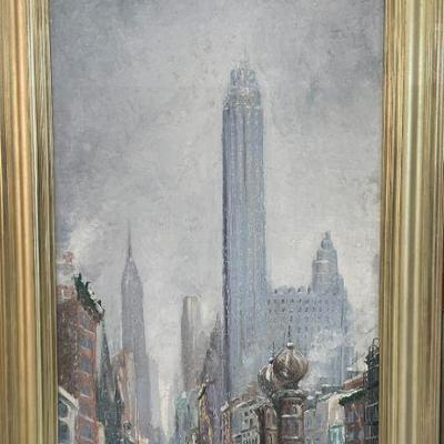 Leon Dolice (1892-1960) â€œLexington & 55th Looking Southâ€ NYC Oil on Board