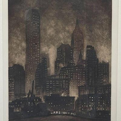 Samuel Chamberlain (1895-1975, American) â€œManhattan Twilightâ€ Etching & Drypoint