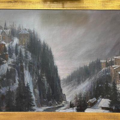 Large German Oil on Canvas titled "Christmas Day"