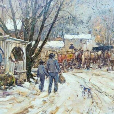 Leslie Cope (1913-2002) â€œThe Drinking Trough, Kidron, Ohioâ€ 1977 Oil on Canvas