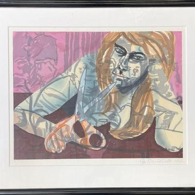 David Salle (b. 1952, New York) Portrait with Scissors & Nightclub, 1987, #66/100