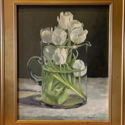 Trisha Vergis (b. 1962, Pennsylvania) Tulips Still Life Oil on Board