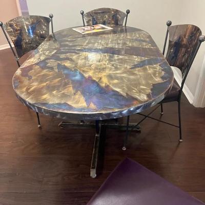 Art Deco MCM metal/Copper kitchen table with 4 matching chairs 