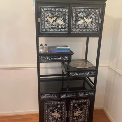 Korean Mother of Pearl Inlaid Black Lacquered Etagere  x 2 