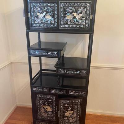 Korean Mother of Pearl Inlaid Black Lacquered Etagere  x 2 