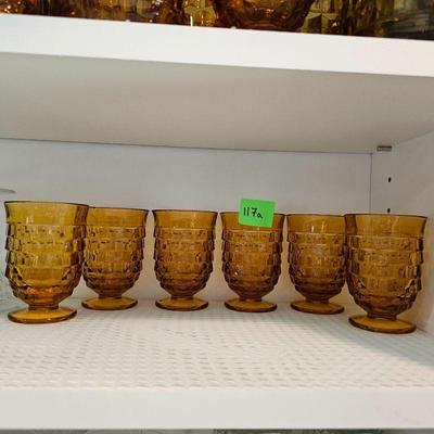 INDIANA GLASS AMBER FOOTED JUICE GLASSES SET OF 6