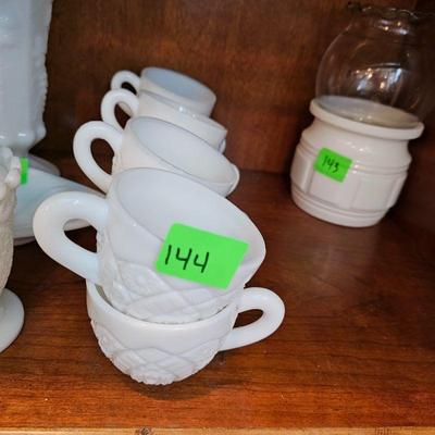 8 THE CONCORD BY MCKEE QUILTED MILK GLASS CUPS