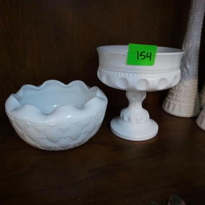  INDIANA MILK GLASS COMPOTE & DUETTE ROSE BOWL NOTE