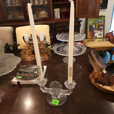 American Fostoria Double Flat Foot Candlestick Holder