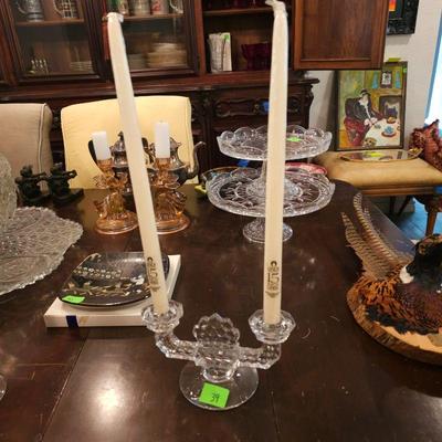 American Fostoria Double Flat Foot Candlestick Holder