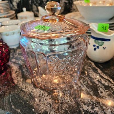 PINK DEPRESSION GLASS COOKIE JAR BISCUIT JAR