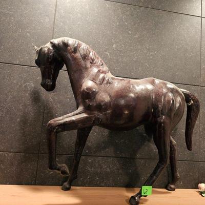 LARGE VINTAGE LEATHER COVERED HORSE SCULPTURE